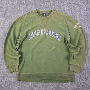 Vtg Polo Jeans Co Ralph Lauren Spellout Olive Green Crewneck Sweatshirt Medium